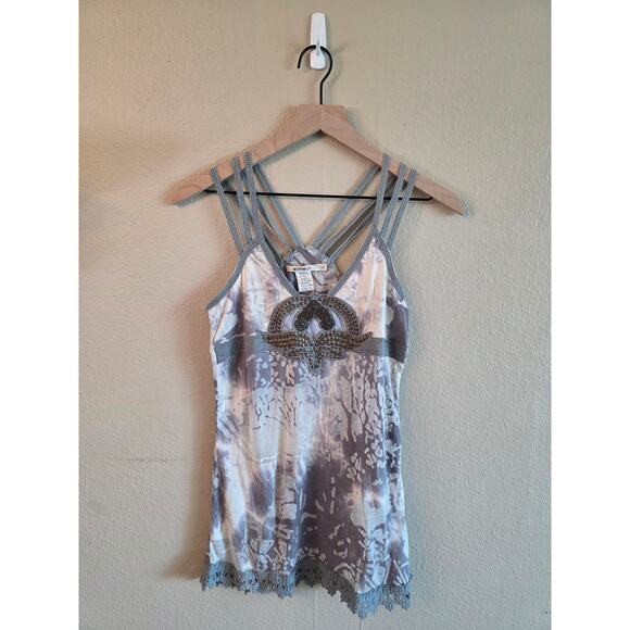 Mur Mur Women's Y2K Beaded Spaghetti Strap Top SZ Small - Picture 1 of 7